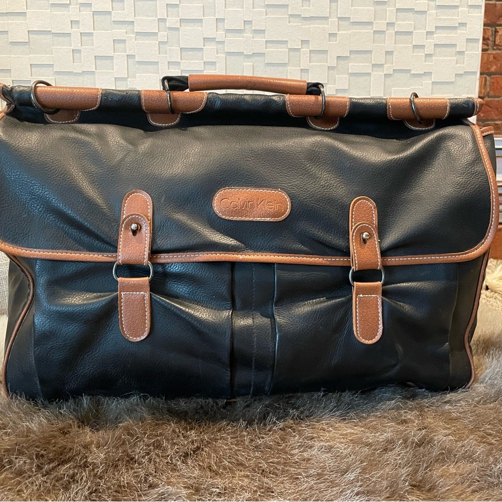 Calvin Klein Black and Brown Duffel Bag with Heritage Style